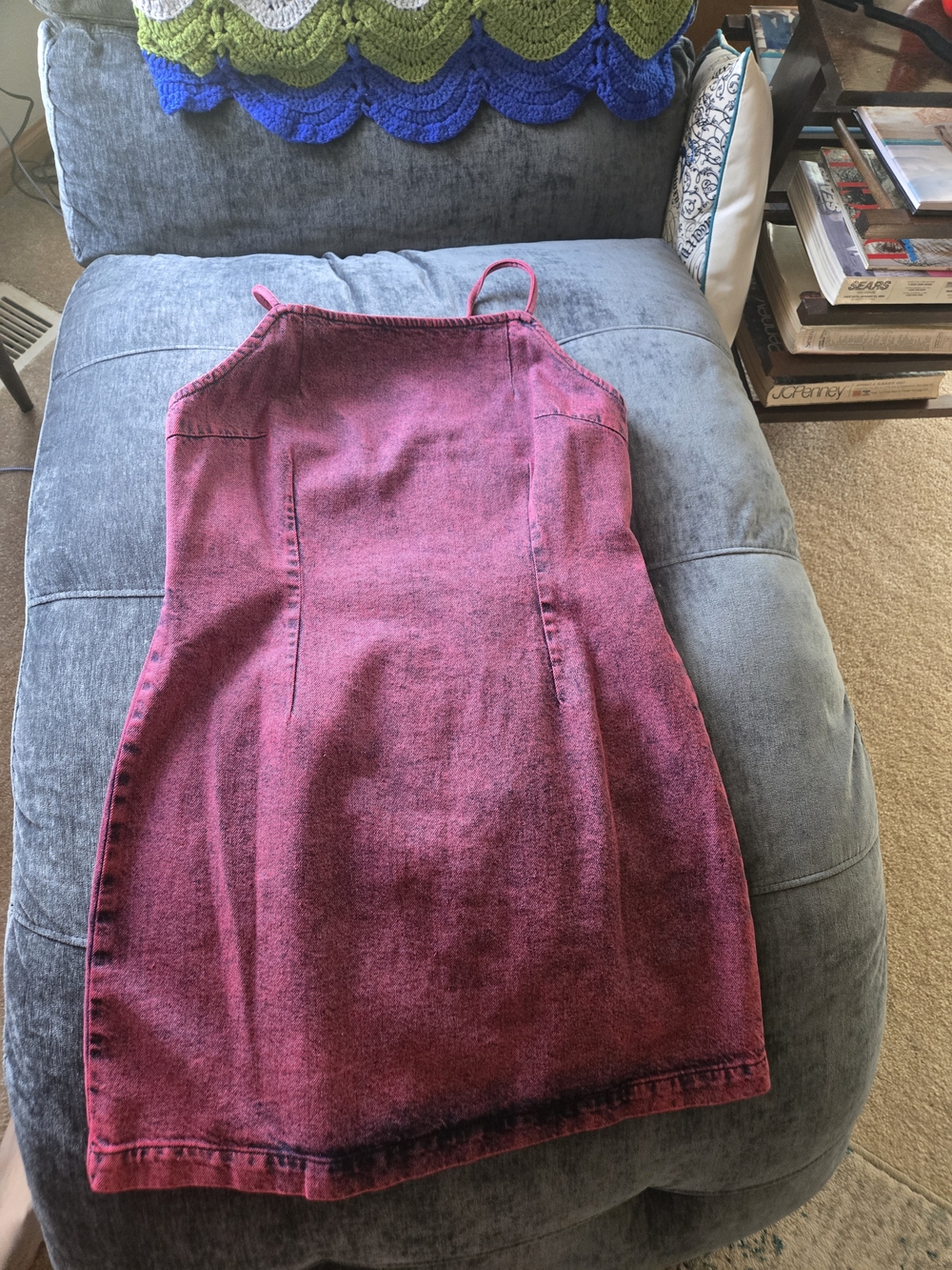 Topshop Cherry Pink Acid-Wash Denim Slip Dress